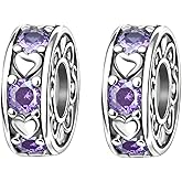 Doyafer 925 Sterling Silver Charms Purple Heart Silicone Spacer Beads Set For Women'S Charms Bracelets 2 Per Pack