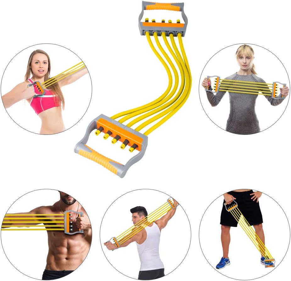 TOCO FREIDO Chest Expander, 5 Tubes Ajustable Arm Strength Trainer, Exercise Resistance Bands for Home Fitness Muscle Training (50lbs) : Sports & Outdoors