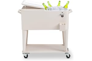 Henf 80 Quart Rolling Cooler Ice Chest Cart with Bottom Shelf, Patio Portable Bar Drink Cooler Outdoor Drink Beverage Chest with Bottle Opener for Backyard Patio Deck Party