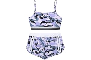 Moily Kids Girls Gymnastics/Dance/Sports Two Piece Outfit Racer Back Crop Top with Booty Shorts Swimwear