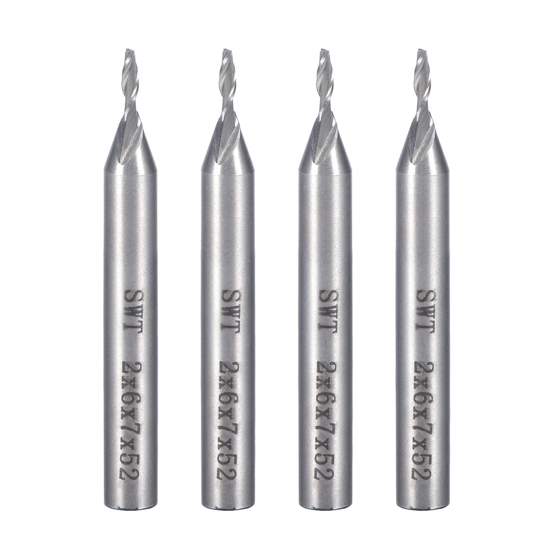 sourcingmap 4Pcs 6mm Shank 2mm x 7mm Straight Flat Nose End Mill Cutter CNC Router Bits 2 Flute