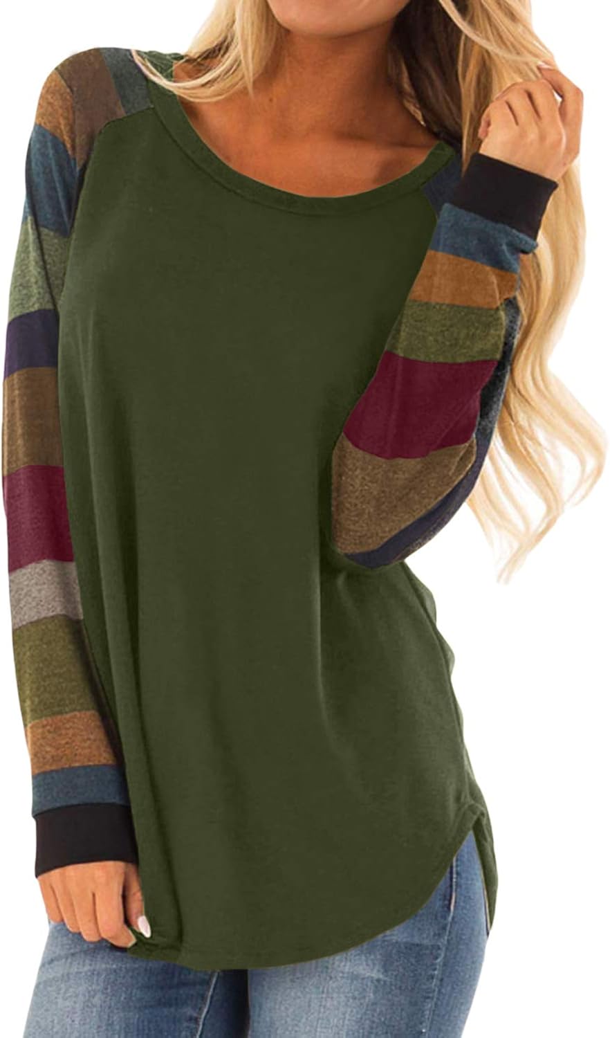 Malaven Womens Casual Color Block Long Sleeve Pullover Tops Loose Lightweight Tunic Shirt at  Women’s Clothing store
