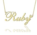 Ruby Heart Name Necklace 18k Gold Plated Stainless