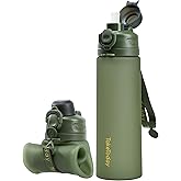 TakeToday Collapsible Water Bottles 20oz, Leak Proof, BPA-Free, Foldable Silicone Travel Water Bottle with Straw Strap for Cycling, Hiking, Outdoors