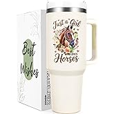 Qtencas Horse Gifts for Girls Women, Horse Gifts, Just A Girl Who Loves Horses 40 Oz Insulated Travel Tumbler, Christmas Birthday Gift for Horses Riding Lovers Daughter Sister Friends Bestie, Creamy