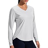 MIER Long Sleeve Workout Tops for Women UPF 50+ SPF UV Protection Sun Shirts Dry Fit Athletic Running Gym Tshirt, V-Neck