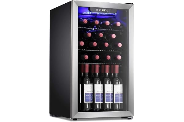 Antarctic Star 26 Bottle Wine Cooler/Drink Beverage Refigerator Small Wine Cellar for Soda Beer Counter Top Bar Wine Freestanding Clear Glass Door for Home Office or Bar 3.1cu.ft, Silver