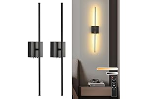 KELUOLY Battery Operated Wall Sconces with Remote Control, 11000mAh LED Wireless Rechargeable Black Wall Lights, 350°Rotate Dimmable Wall Lamp, 3 Color Temperatures, for Bedroom, Living Room, Hallway, 2 PCS