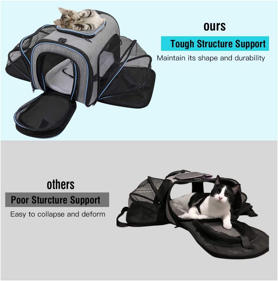 Siivton Pet Carrier Airline Approved, Expandable Soft-Sided Dog Carrier with Fleece Pad for Cats, Foldable Pet Travel Bag Safe and Easy : Pet Supplies