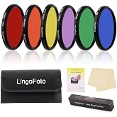 LingoFoto 77mm 6pcs Round Full Color Lens Filter Set for 77mm Lens | Red Orange Yellow Green Blue Purple Color Filters+ 6 Pockets Filter Pouch+3 Lens Cleaning Tool