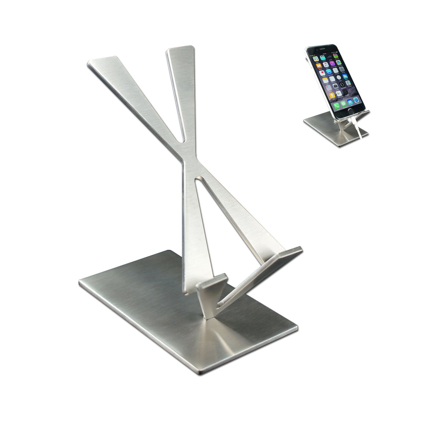 ArtsOnDesk Modern Art Desk Cell Phone Stand St204 Stainless Steel Satin Finish Patent Registered Specially Designed for Typing Compatible with iPhone Google Pixel Samsung Galaxy Ipad Tablet Holder Gift