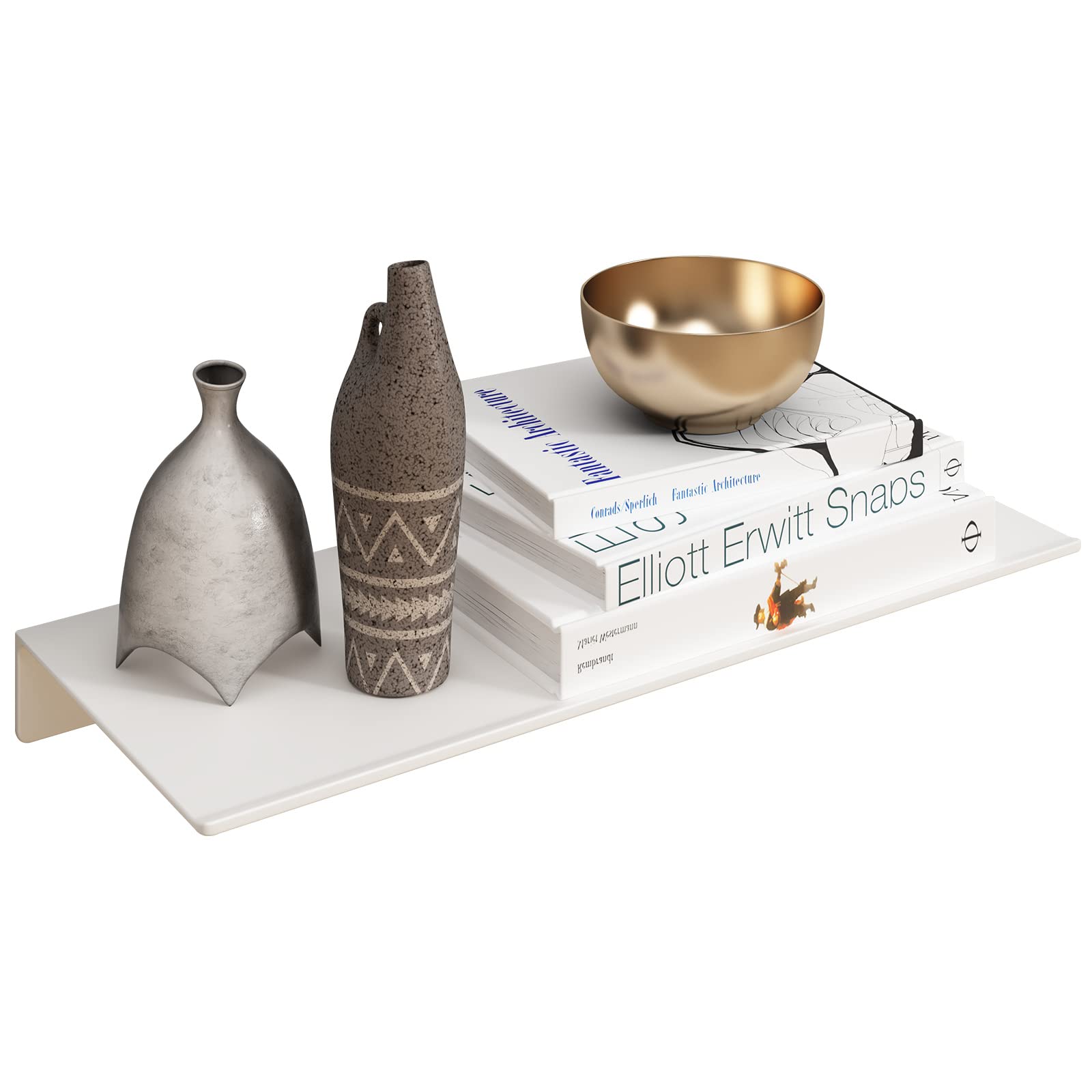 JOOM Small Metal Wall Floating Shelf - Metal Wall Shelf, Black Floating Shelf, Small Bathroom Shelf, Display Shelves for Wall Storage (White, 12 in)