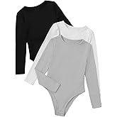 RoseSeek Girl's Long Sleeve T Shirt Bodysuit Tops Crew Neck Romper Jumpsuit Leotard for Girls Fall Tops