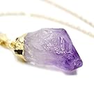 KISSPAT Real Natural Raw Quartz Crystal Stone Pendant Necklace With 26" Gold Plated Brass Chain