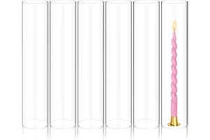 Showgeous 6 PCS Hurricane Candle Holder, D:3" H:14" Open Ended Glass Candle Cylinder Sleeve, Clear Glass Cylinder Candle Holder, Open Flame Candle Chimney Tube Cover, Bottomless Cylindrical Glass