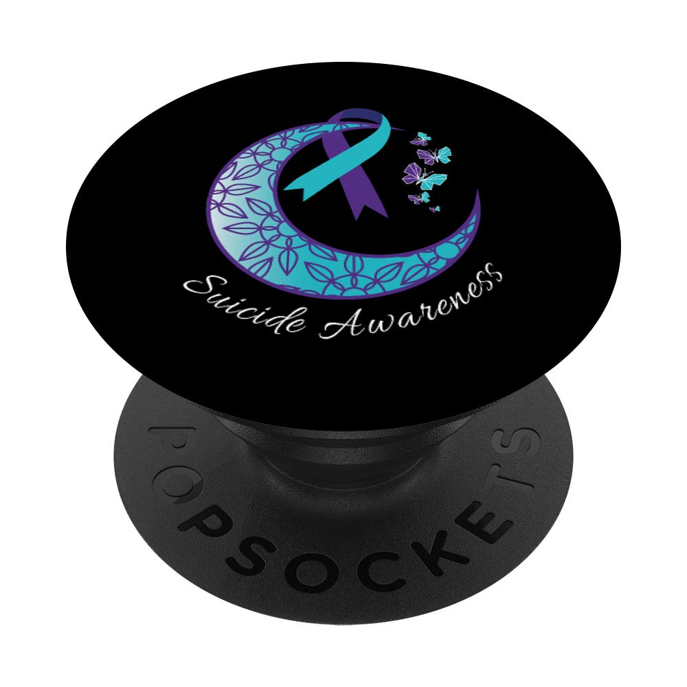 Moon Ribbon Suicide Awareness Mental Health PopSockets PopGrip: Swappable Grip for Phones & Tablets