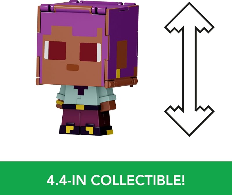 Minecraft Coffret Flippin’ Figs Efe + Efe sur son voilier et Dauphin + Coffre avec 2 figurines articulées 2 en 1 de 9,5 cm à transformer, têtes surdimensionnées, JCY31
