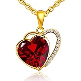 Goticc Heart Necklace for Women, Red Birthstone Pendant Necklace for Her,Gold Plated 925 Sterling Silver Necklace, Anniversary necklace for Women/Wives/Mothers