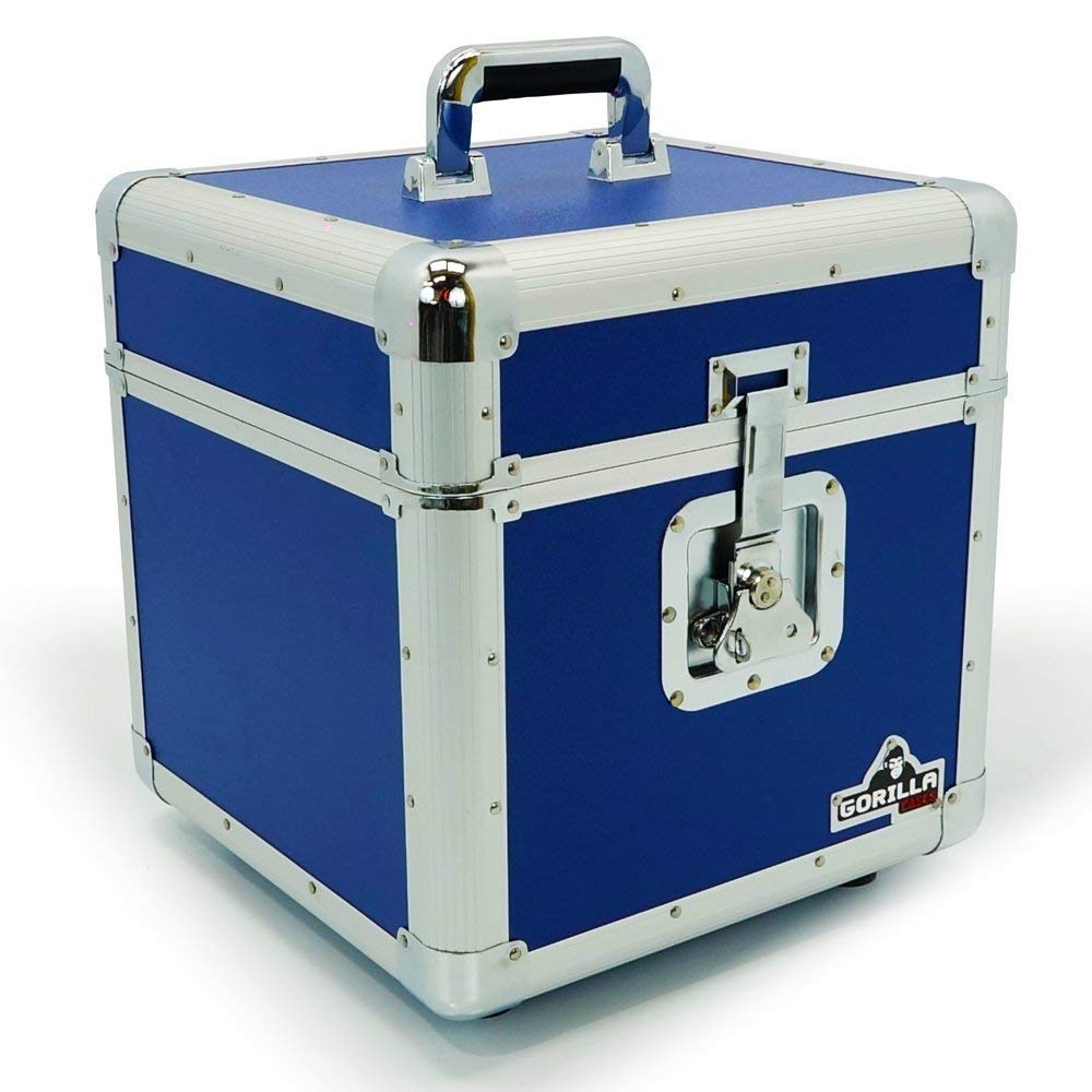 Gorilla 12" LP Vinyl Record Storage Box Flight Case Blue Holds 100pcs
