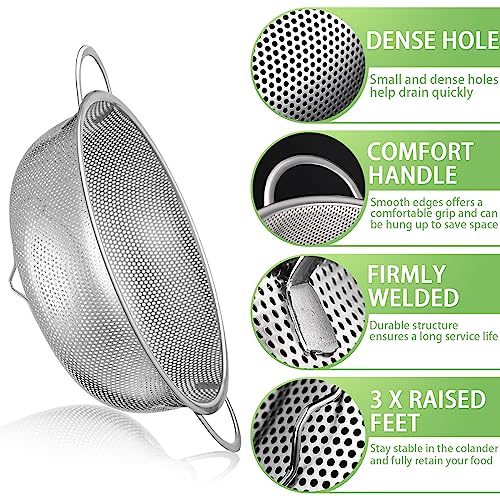 3Pcs Kitchen Colander, Microperforated Stainless Steel with Handle | Colander for Pasta, Fruits, Vegetables, Dishwasher Safe (16/22/28 cm)