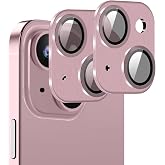 McgojoHi [Pink][2 Pack] Camera Lens Protector for iPhone 15/15 Plus,Ultra HD 9H Tempered Glass Camera Cover screen Metal Ring Case Friendly Scratch Resistant Easy to Install