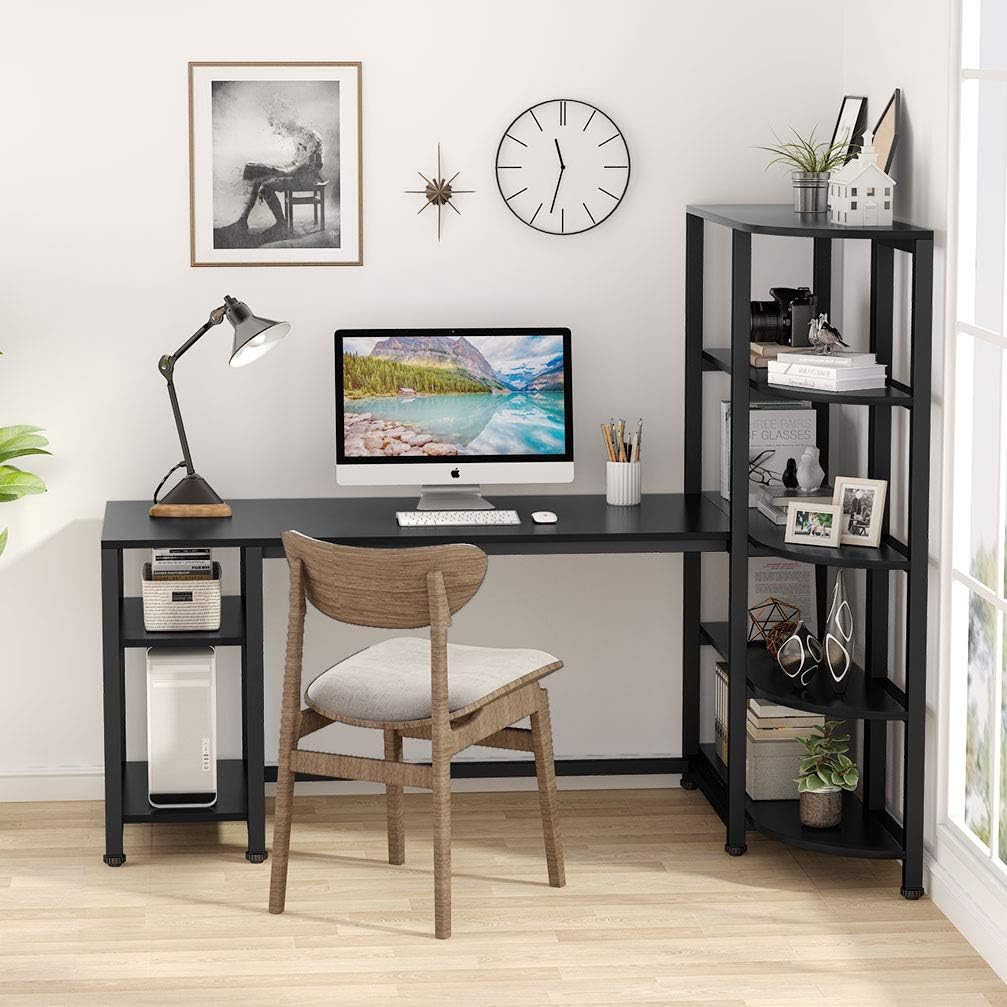 Tribesigns Black 67 inch Modern Computer Desk with 5 Tier Storage Shelves ZE eBay