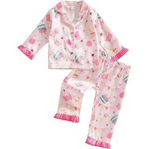 Kuriozud Birthday Girl Pajamas Silk Stain Pjs Shirt Tops+Pants 2Piece Set Birthday Toddler Kids Little Girl Nightgown Gift