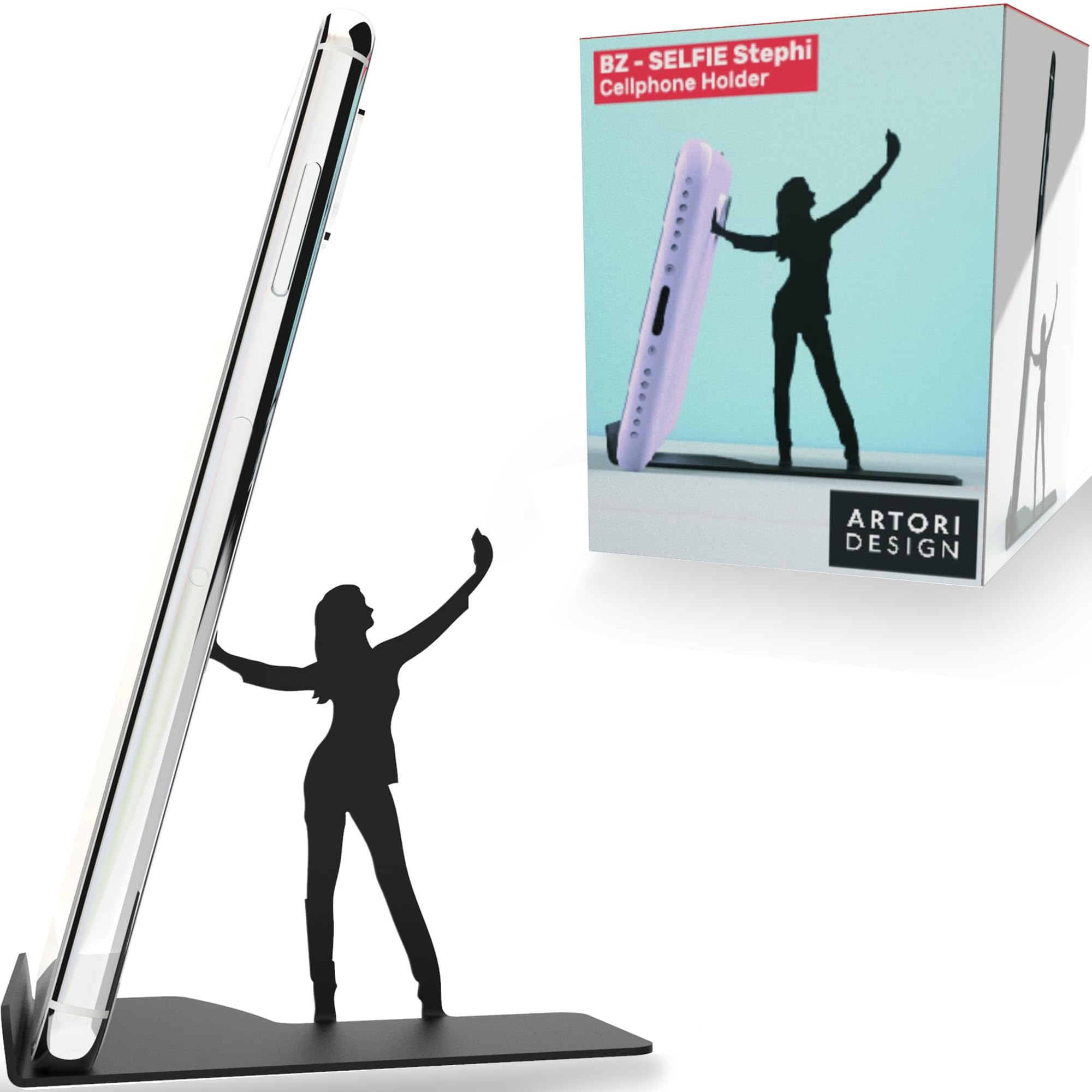 Artori Design Phone Holder for Cell Phone - Cell Phone Holder for Desk, iPhone Stand, Tablet Stand, Kindle Stand etc. - Metal Cellphone Stand for Desk - BZ Smartphone Stand Selfi Stephi
