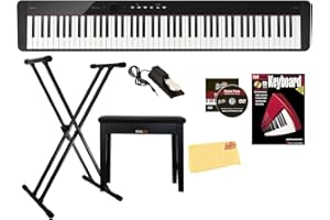 Casio PX-S1100 Privia Digital Piano - Black Bundle with Adjustable Stand, Bench, Sustain Pedal, Instructional Book, Online Lessons, Instructional DVD, and Austin Bazaar Polishing Cloth