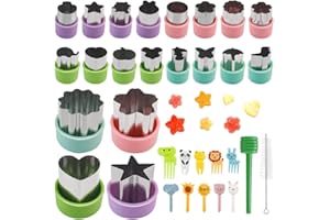 31 Pcs Vegetable Fruit Cutters Shapes Set, 20 Pcs Stainless Steel Mini Cookie Cutters, 10 Pcs Kids Food Picks, 1 Brush, Fruit