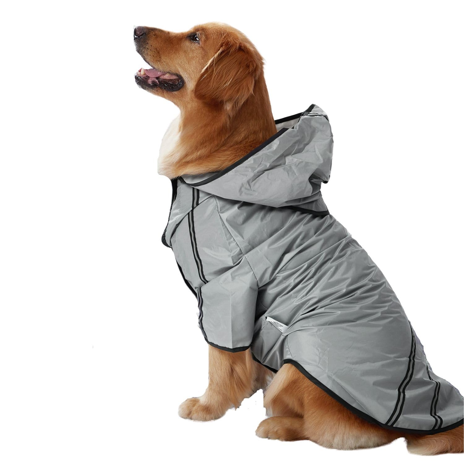 Dog Hooded Raincoat,Lightweight Waterproof Pet Rainwear with Traction Hole& Reflective Stripe,Pet Poncho Slicker Coat Jacket for Cat Puppy Small Medium Large Dog_4XL(Grey)