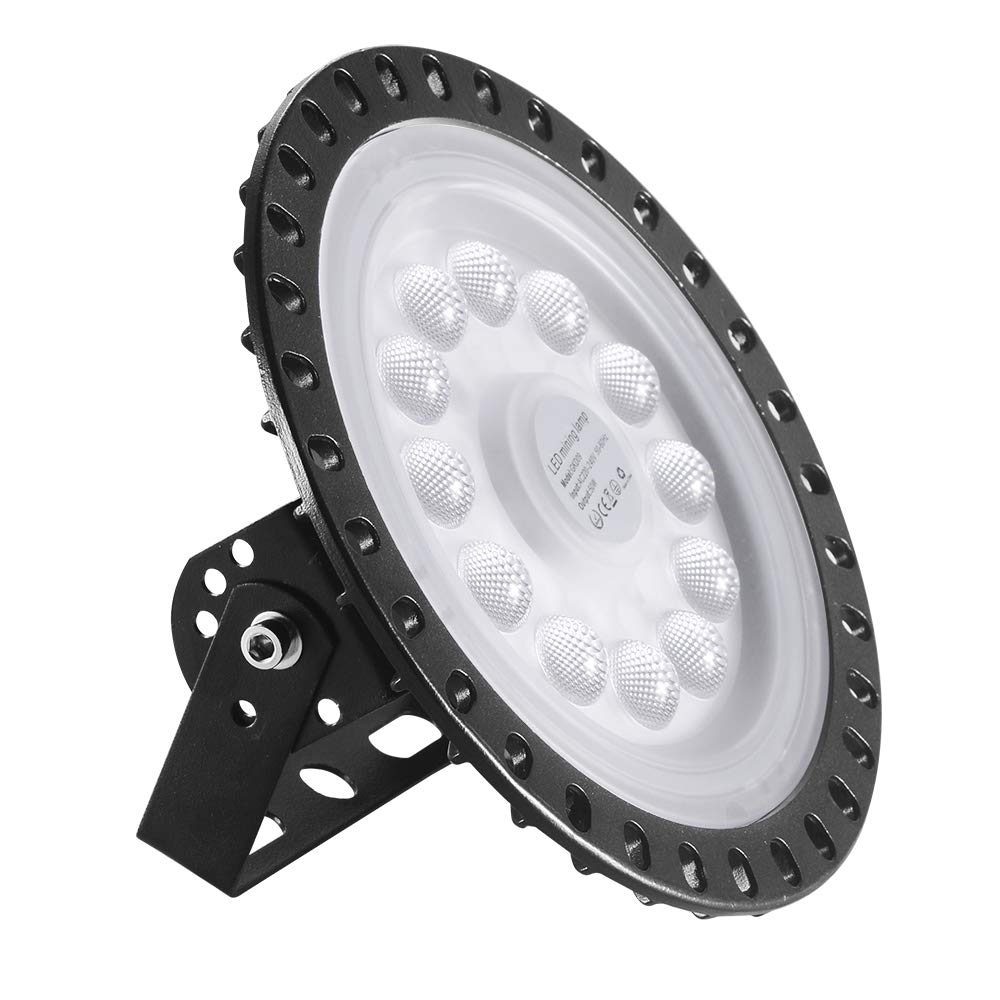 Viugreum 50W UFO LED High Bay Light,5000LM 6000K-6500K Daylight White Ultra Thin LED Warehouse Lighting, IP65 Waterproof Commercial Bay Lighting Shop Area Workshop Garage Lights Fixtures