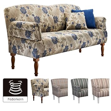 Cavadore 3er Sofa Pasle für Küche, Esszimmer / Geblümtes Ostfriesensofa