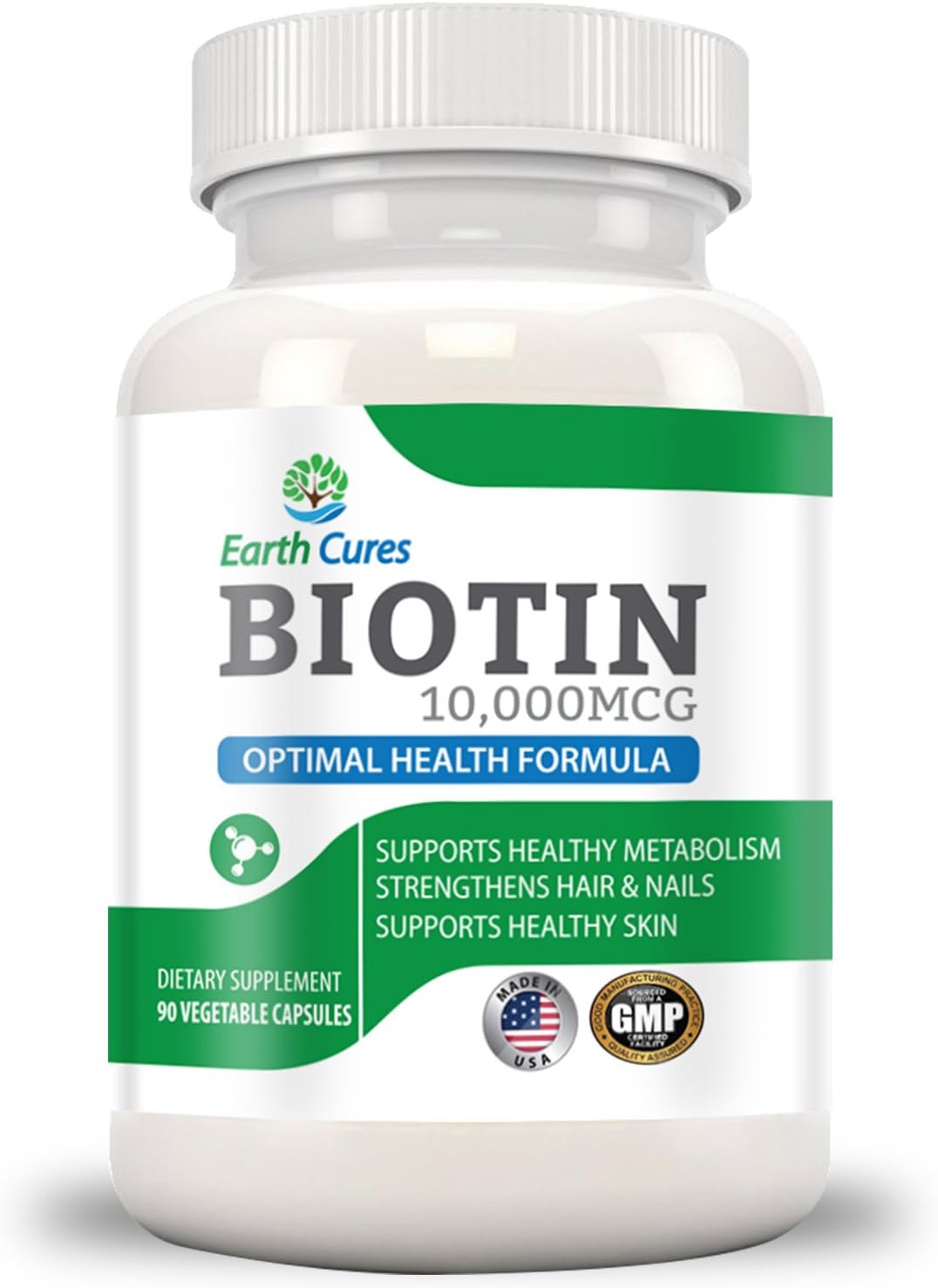 5 in 1 - Biotin 10,000 Mcg - Hair Growth, Skin Care, Weight Loss, Cellular Energy and Nail Strengthening (90 Vegetable Capsules)