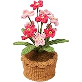 Magicherry Crochet Forget Me Not Flowers Mini Potted Artificial Plants Handmade Kintting Flowers for Home Office Desk Shelf Car Dashboard Decor, Gradient Pink