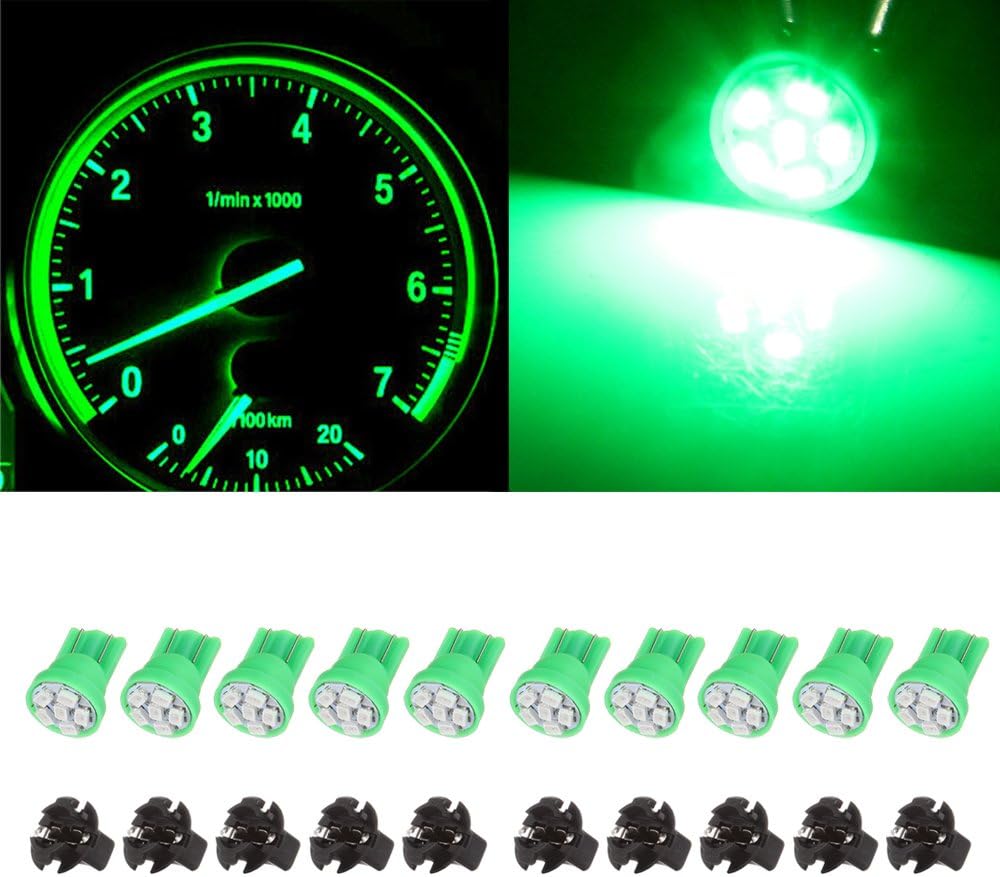 cciyu 10 pcs Super Green 6-3020-SMD T10 194 LED Bulbs Instrument Gauge Cluster Dash Light W/Sockets