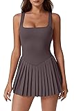 QINSEN Sleeveless Workout Dress for Women Pleated