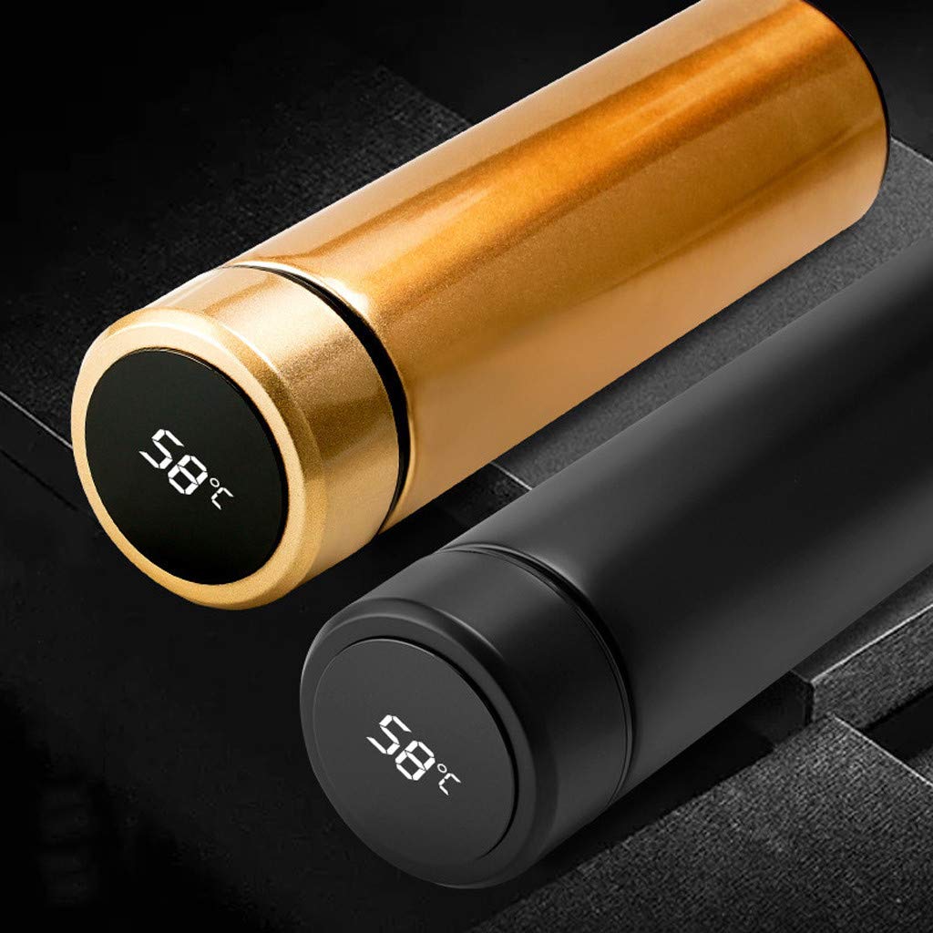 ROUNYY Thermosflasche, Tassen zum bemalen Becher Teetassen Reisebecher Tassenwärmer Travel Mug Thermo-/Isolierbecher Fassungsvermögen: 500 ml,LCD-Touchscreen-Temperaturanzeige (Schwarz)