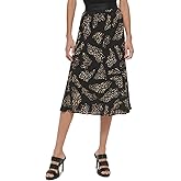 DKNY Womens Pleated Pull On Midi Skirt Black XL