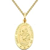 The World Jewelry Center 14k Yellow Gold Religious Saint Christopher Medal Pendant with 1.5mm Flat Open Wheat Chain Necklace