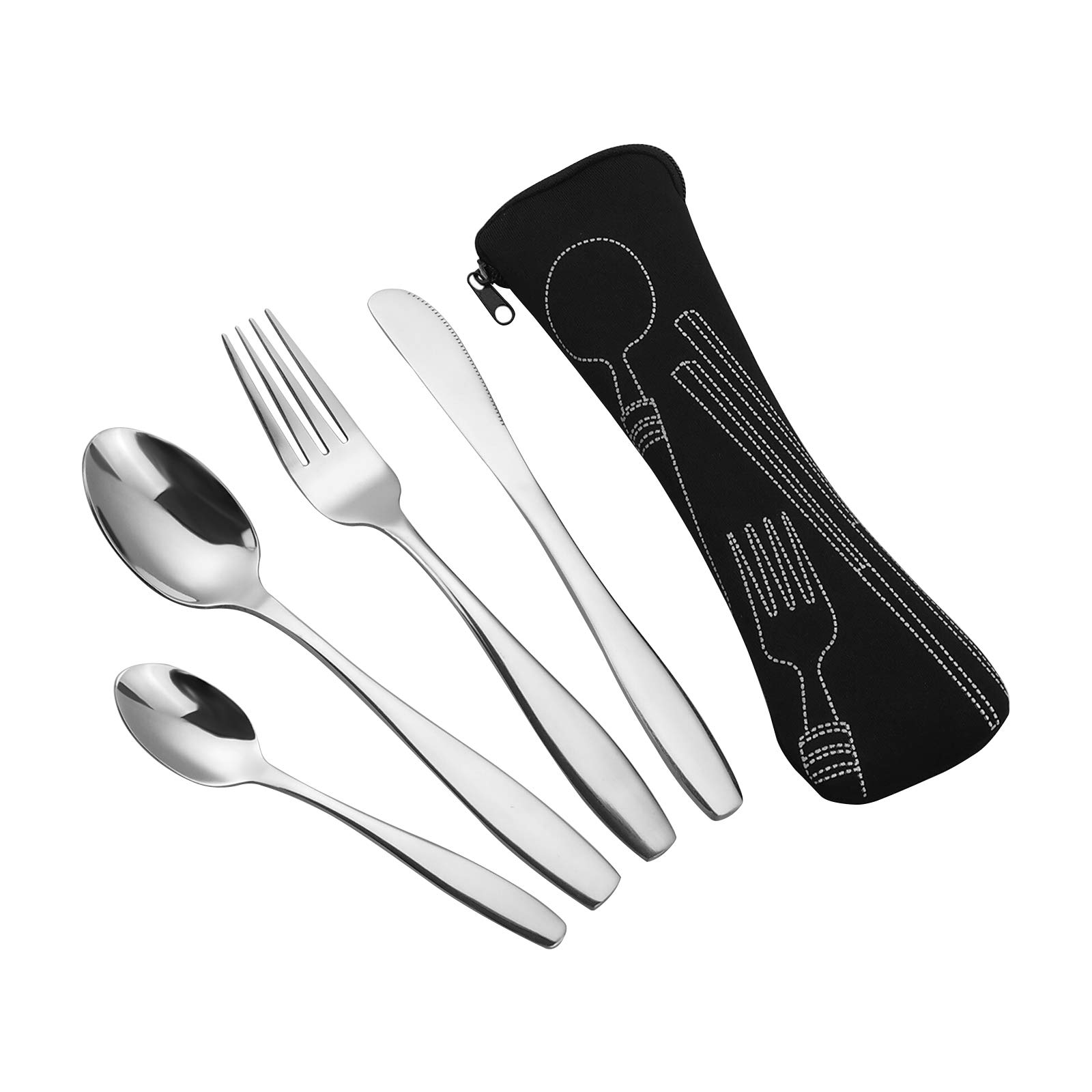 Gitany Portable Travel Camping Cutlery, 4 Piece Cutlery with Carrying Case (Black)