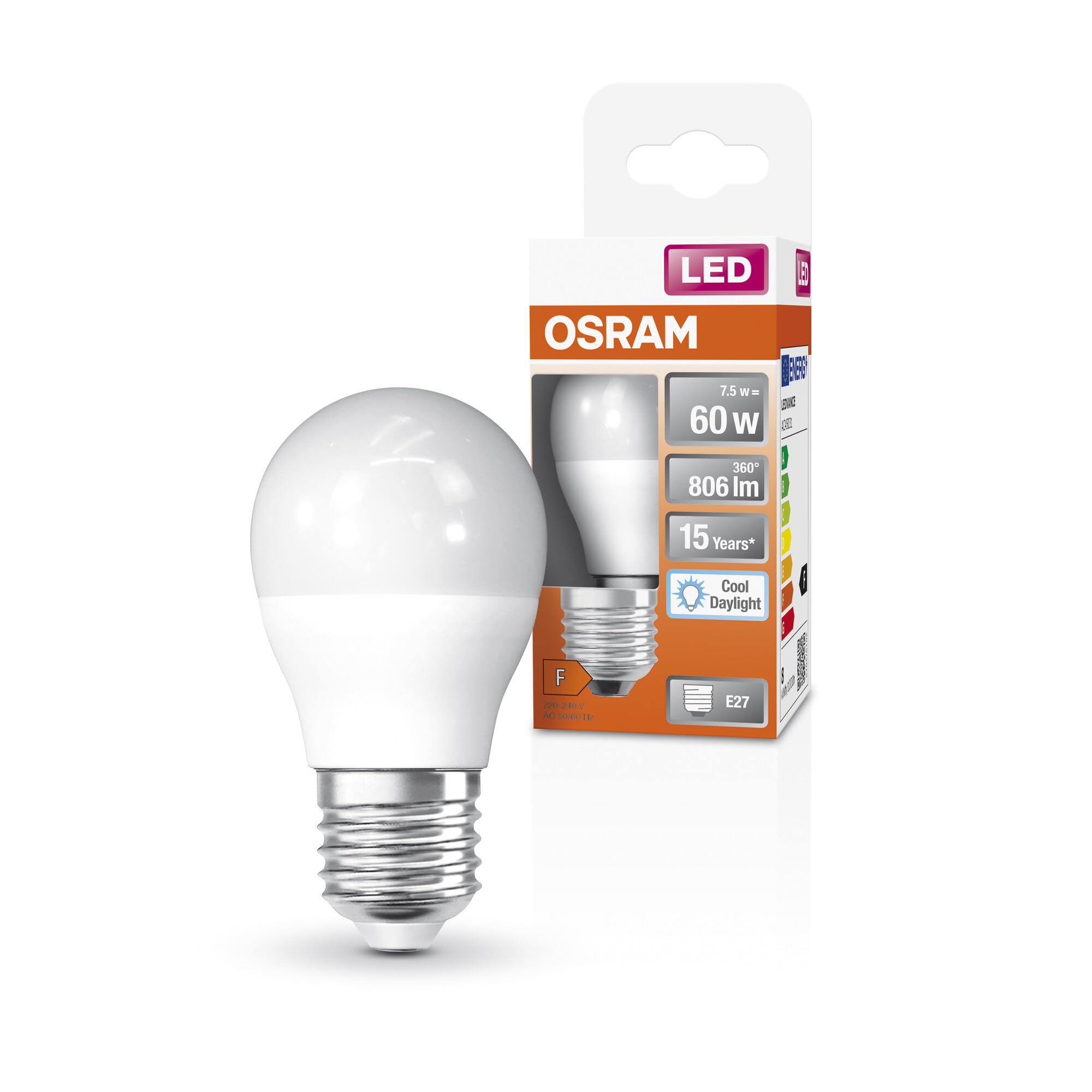 OSRAM Led Star Classic P60 Led Lamp for E27 Base, Drop Shape, Fr, 806 Lumens, Warm White (2700K), Replacement for Conventional 60W Light Bulbs, Not Dimmable, 6-Pack Pack