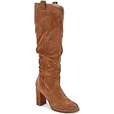 Juliet Holy Women's Knee High Boots Chunky Block Heel Wide Calf Round Toe Side Zipper Fashion Dress Boot Dark Brown