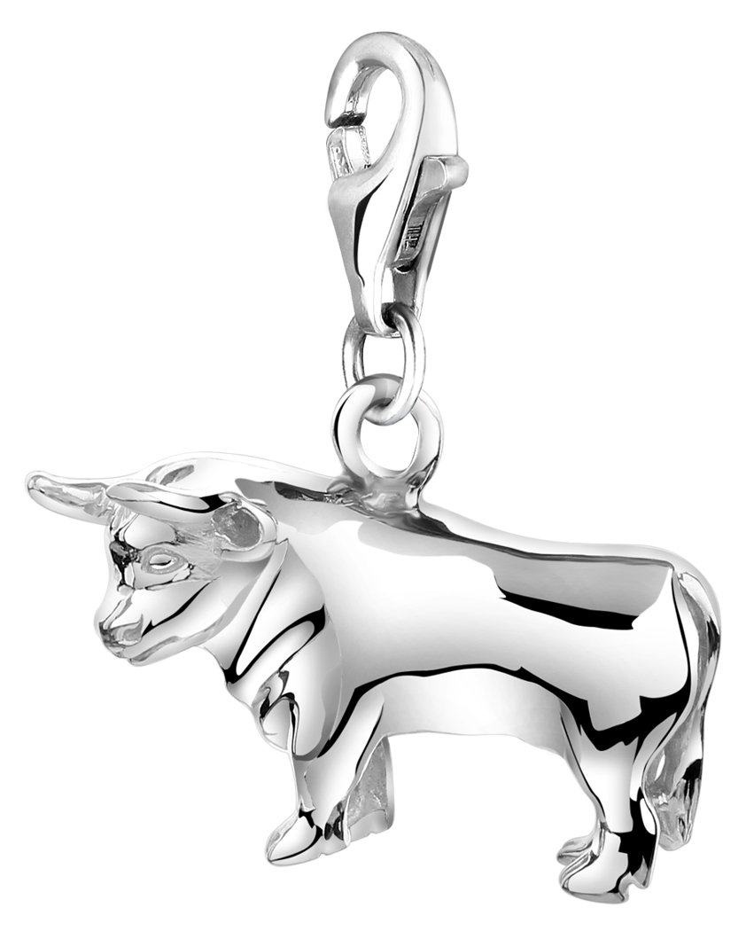 Nenalina 713212-000 bull charm pendant in 925 sterling silver, fits all common charm jewellery