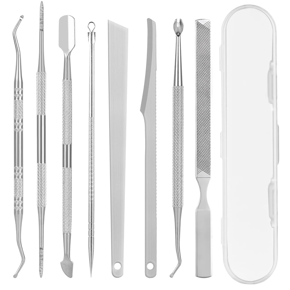 LOPHE Ingrown Toenail Tool Kit, 8 Pcs Stainless Steel Pedicure Tool Kit, Ingrown Toe Nail File and Nail Lifter Cuticle Pusher Pedicure Set, Manicure Treatment for Nail Cleansing Repair Tools, Silvery