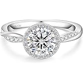 KRKC Moissanite Rings for Women,1CT Lab Created Diamond Engagement Rings, D Color VVS1 Clarity, Brilliant Round Cut, 925 Sterling Silver White Gold Plated Promise Rings Wedding Bands for Anniversary Promise and Bridal