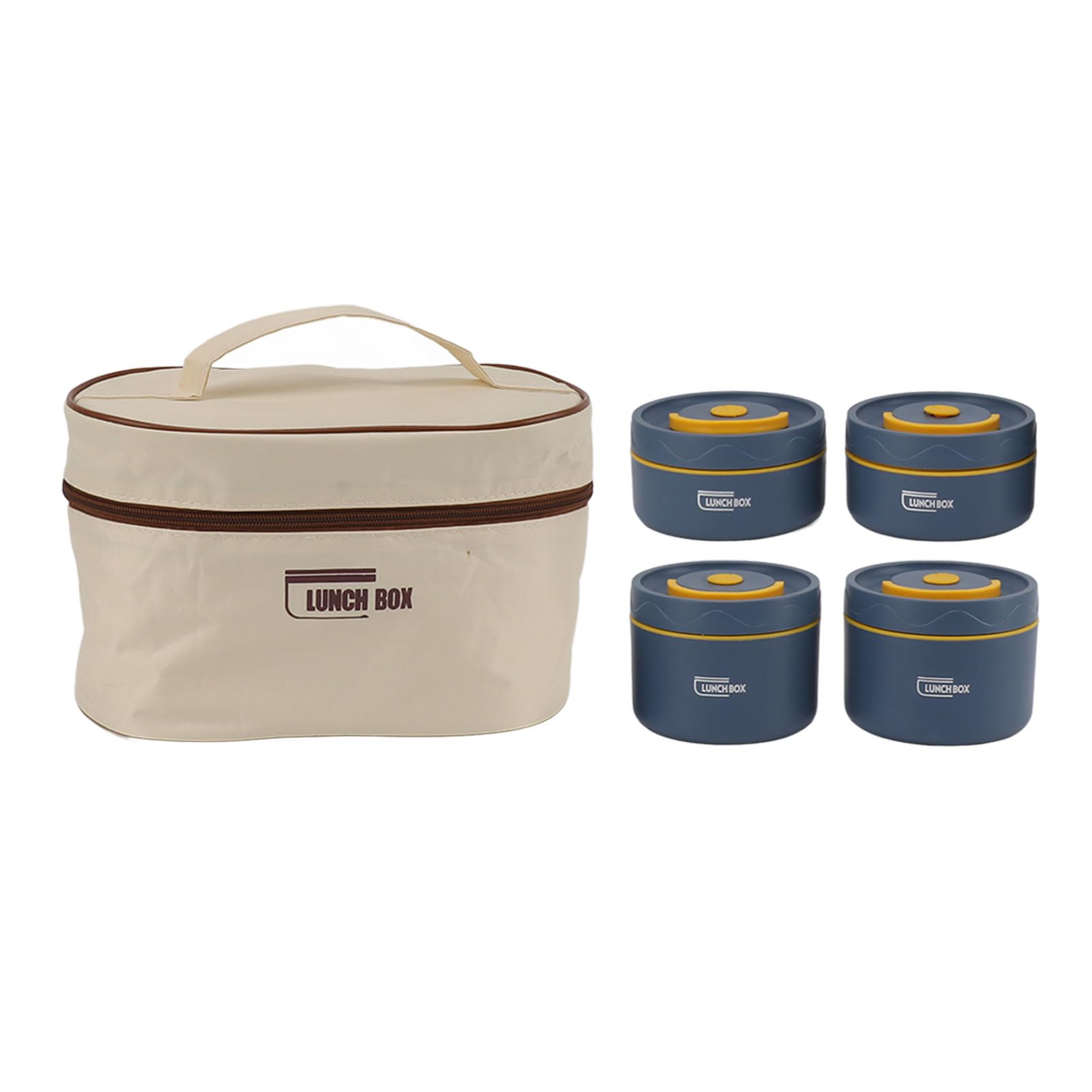 Goshyda Lunch Box with Thermal Bag, Portable Leakproof Lunch Containers, 304 Stainless Steel Round Lunch Box for Adults Kids for Picnic Travel Office, Dishwasher Washable (4