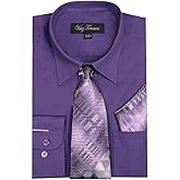 Viviz Forancci Men's Long Sleeve Pointed Collar Dress Shirt with Matching Tie and Handkie AC101
