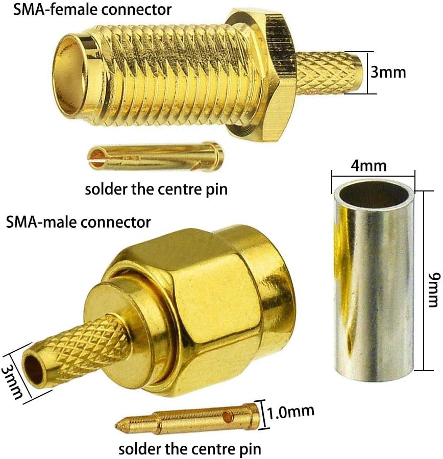 Kagni 10pcs SMA male to female connectors and coaxial crimping tool for RG174 RG316 wifi antenna extension cable - Image 3