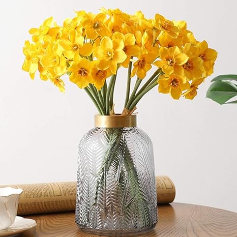 Amazon シミュレーションブーケ 造花 結婚式のホームオフィスの装飾のための生地の花 水仙 イエロー 造花 オンライン通販